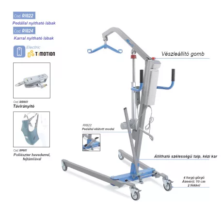Betegemelő lift akkumulátoros működéssel karos RI824 150 kg-ig MUEVO