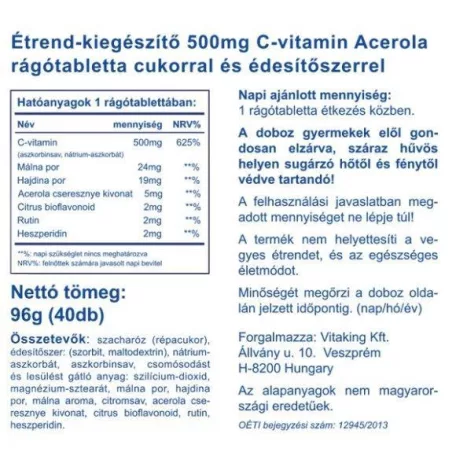 Vitaking C-500 Acerola rágótabletta 40 db